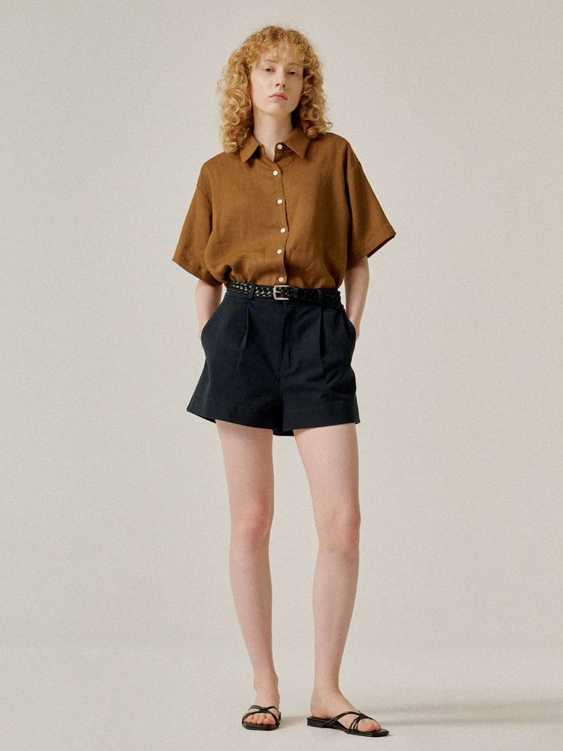 PLAT DU JOUR（プラドゥジュール）の「Linen short pants (Navy)（Pants）」