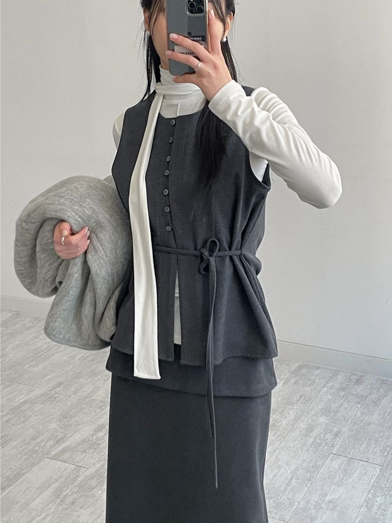 [Setup Available/FW] Lanba Ribbed Layered Long Skirt