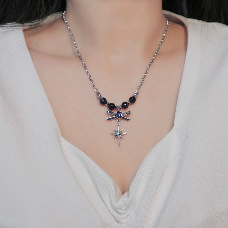 purple starlight heart ribbon necklace