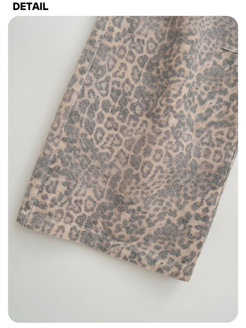 Leopard wide cotton casual pants