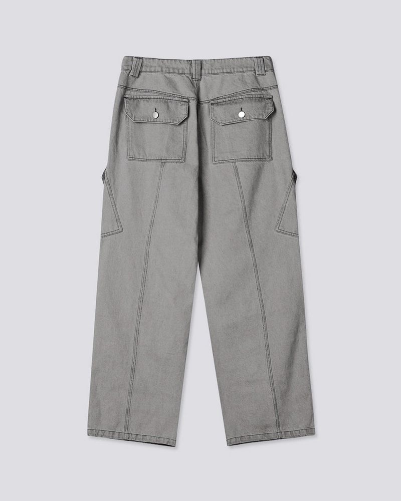 Bion Gray Wash Cargo Denim Pants
