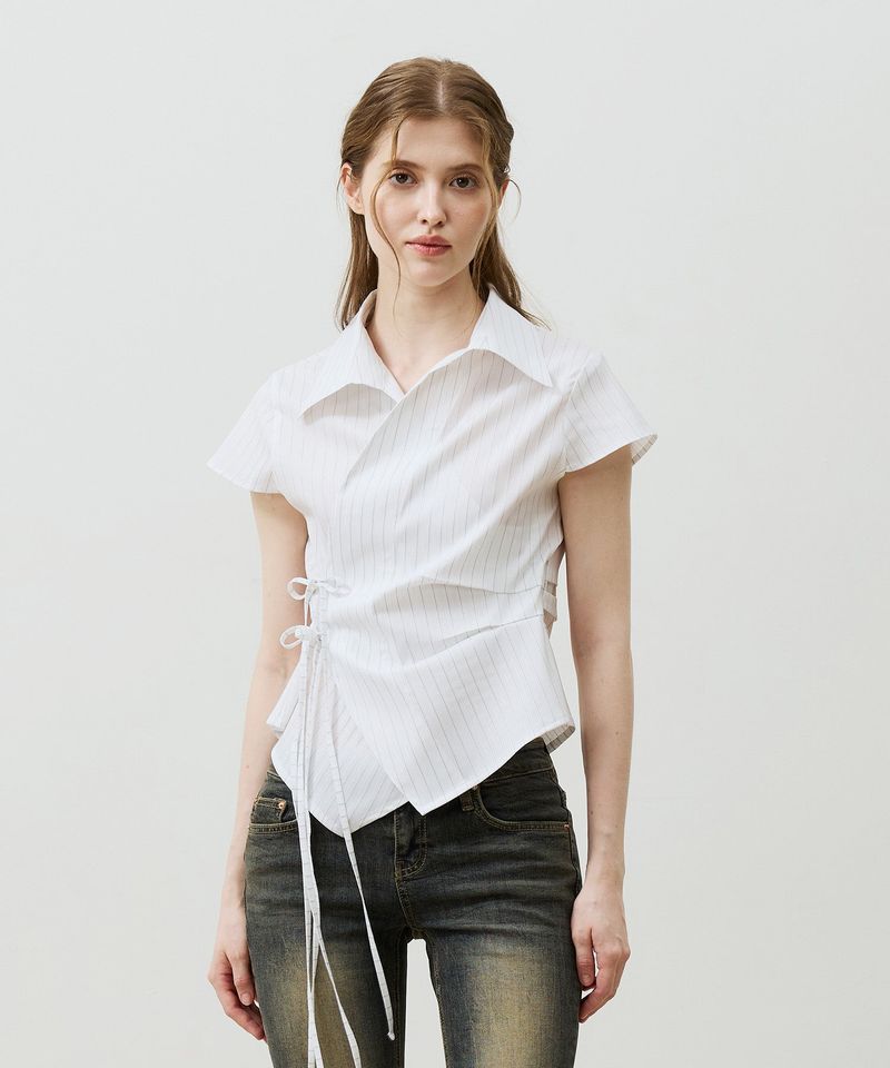 ARIKIM（アリキム）の「EVE STRIPE WRAP CAP SLEEVE SHIRT / WHITE（Tops）」