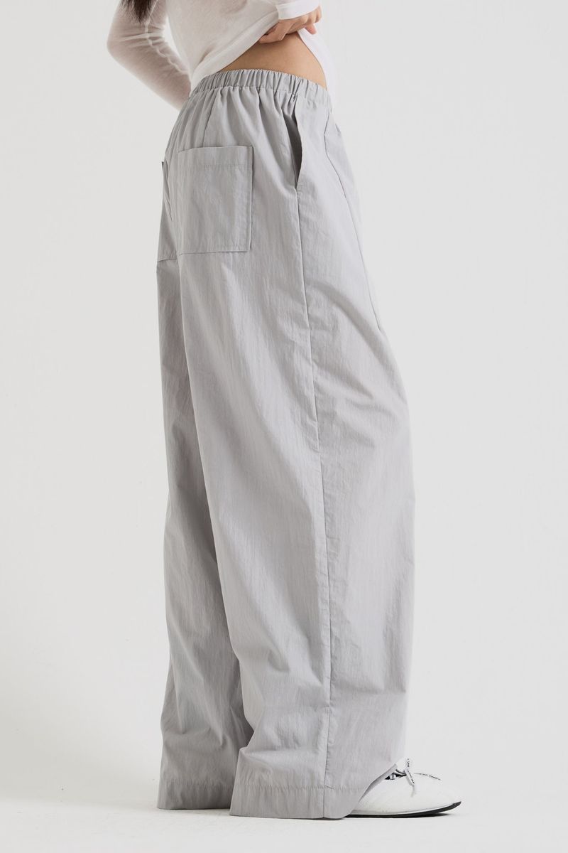 Cotton wide banding pants, Gray