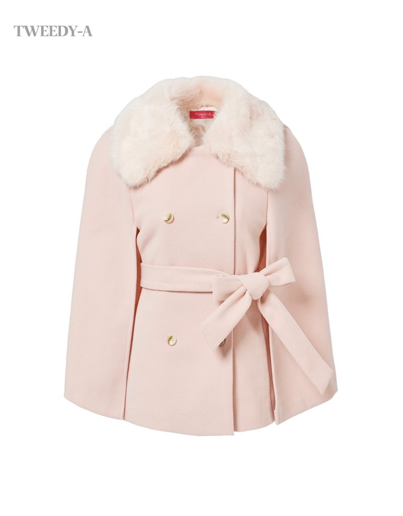 Dream fur collar belted double button quilted half single coat