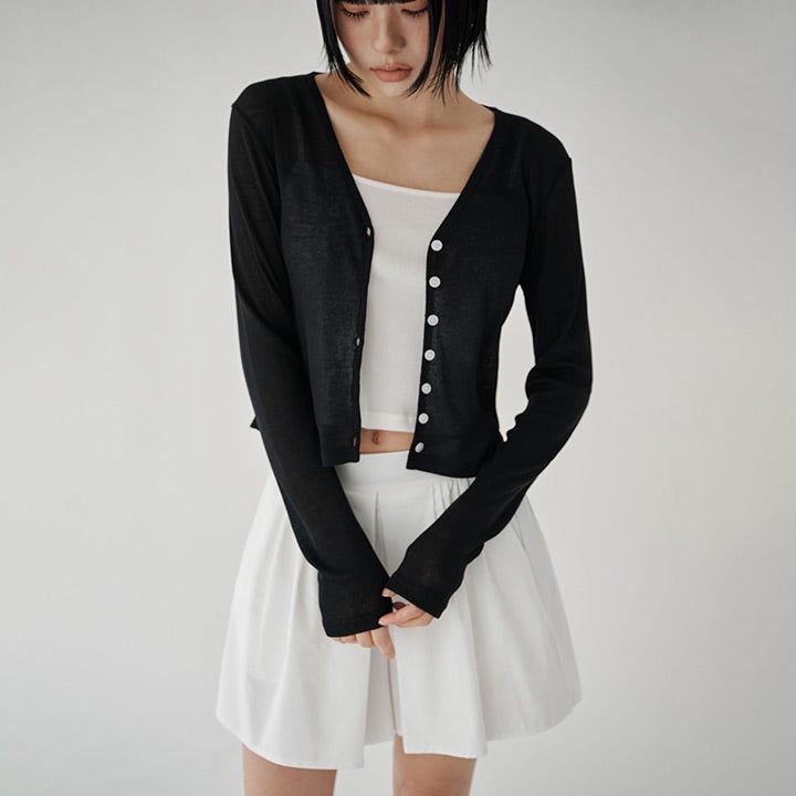 [Kanent] V-Neck Sheer Button Cardigan - 4 Colors