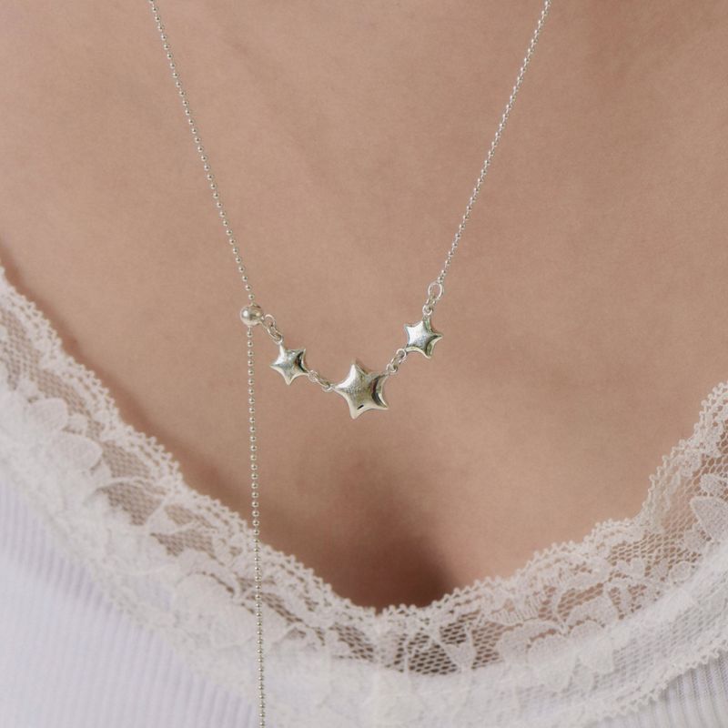 Silver 925 3star round necklace