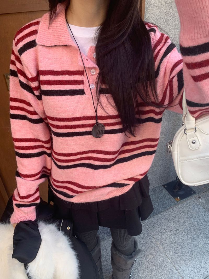 Candy Parade Collar Stripe Knit