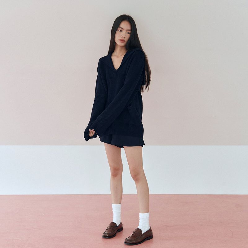 Sailor Collar Cotton Sweater_Navy