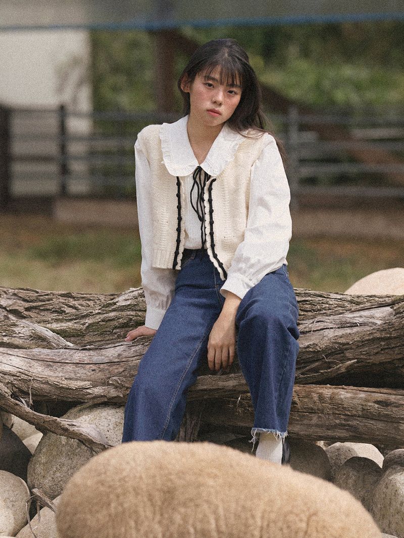Petite Ribbon Knit Vest (2colors)