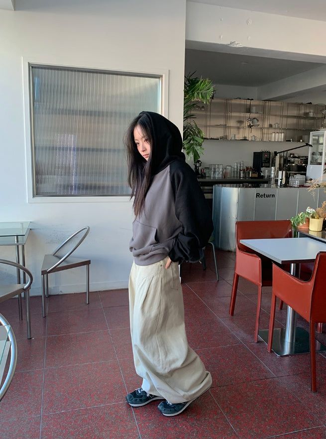 Huvit Pintuck Cotton Denim Wide Pants