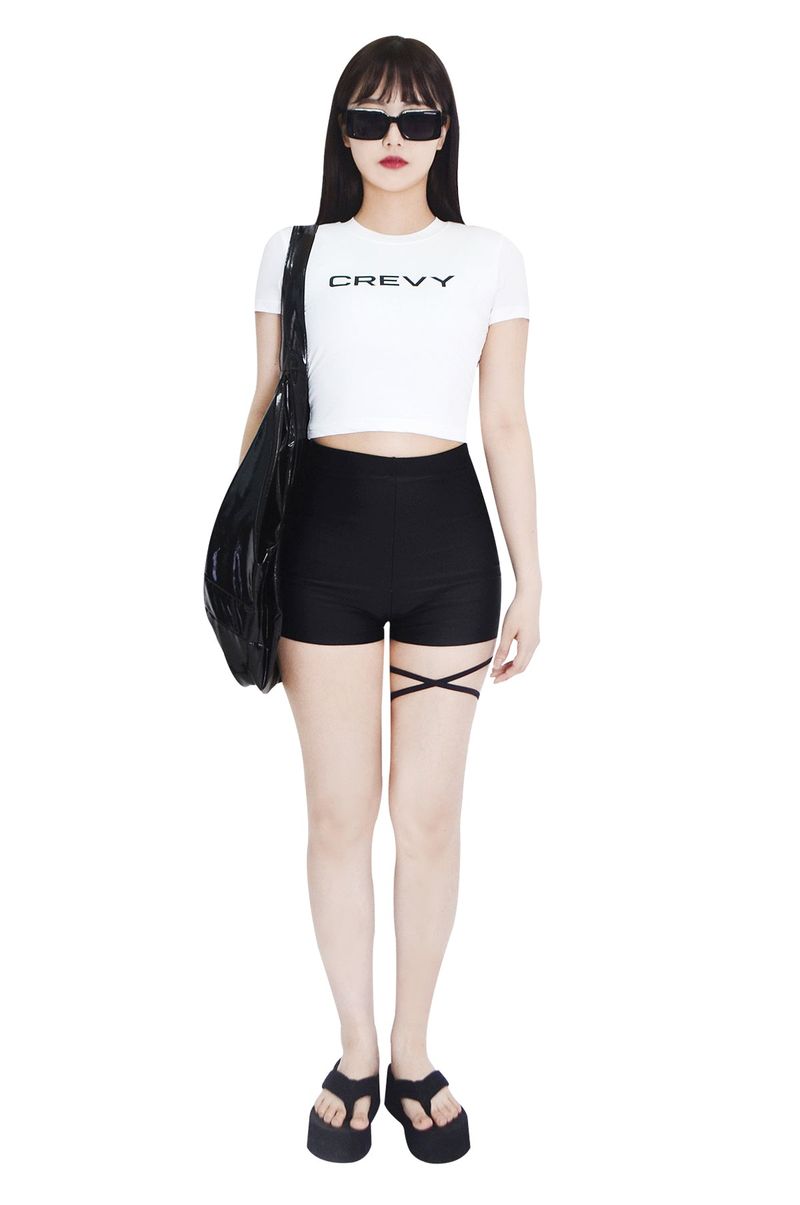 CREVY（クレビー）の「crevy logo crop spandex short sleeve tee (white)（Tops）」