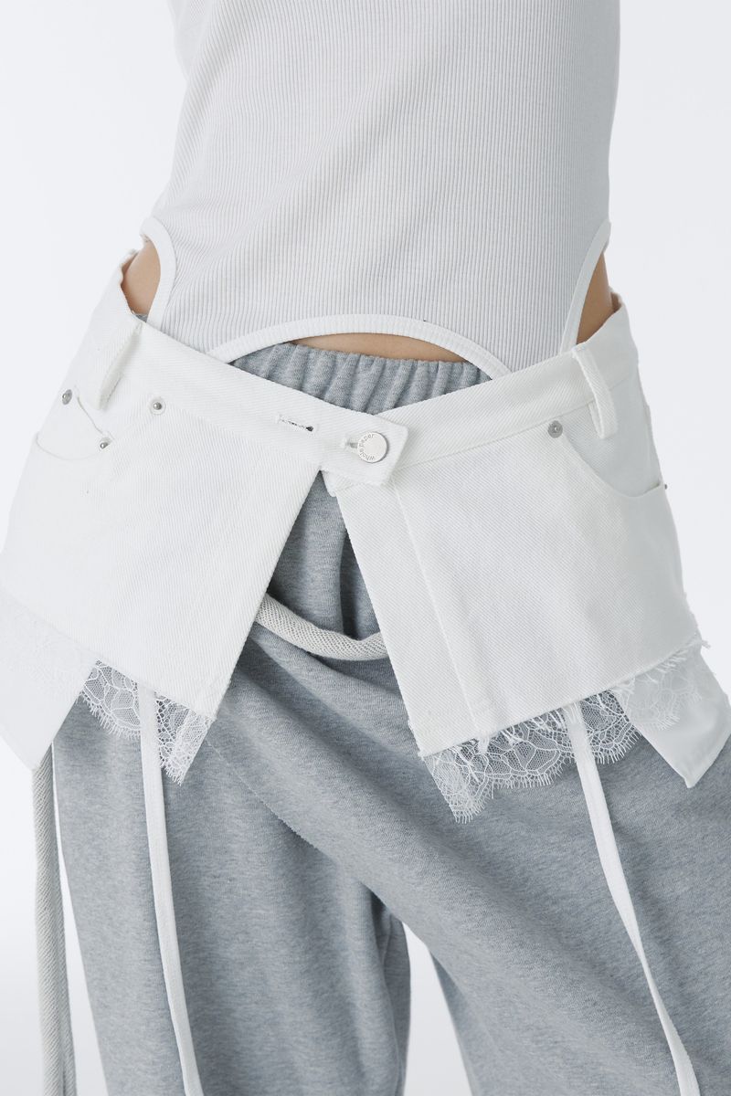 LACE DENIM WRAP SKIRT (WHITE)