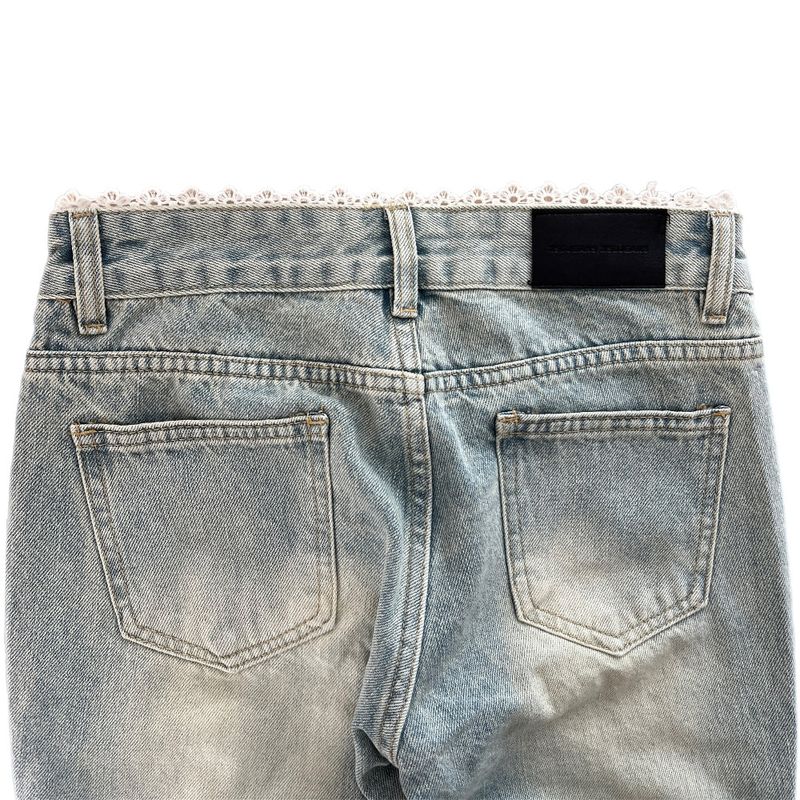 Touch Lace Trim Light Blue Bootcut Denim Pants