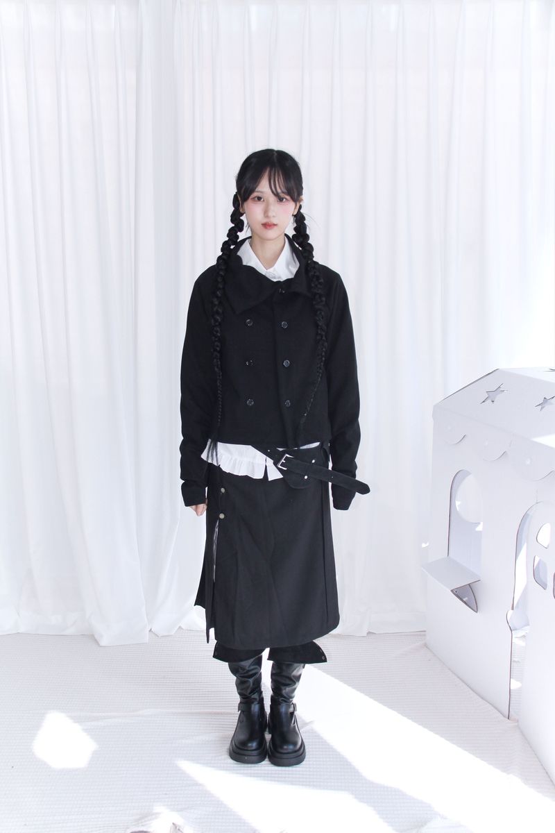 unbalanced diagonal collar double short jacket