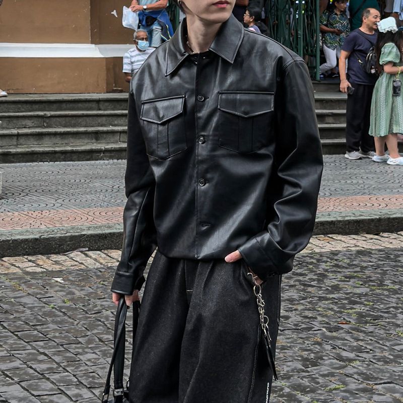 Mark Pocket Short Leather Jacket