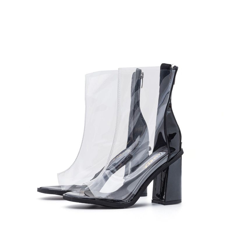 PVC Open Toe Block Heel(Black)