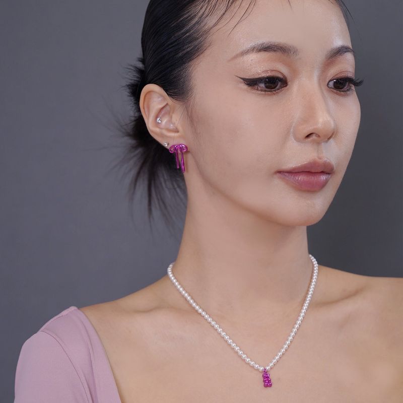 Petit Bear Pearl Necklace_Pink