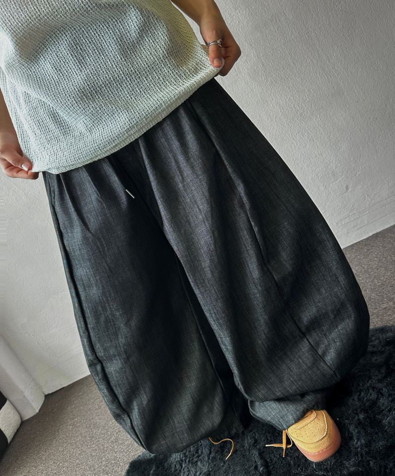 Lever Side Panel Elastic Waist Raw Denim Pants 2color