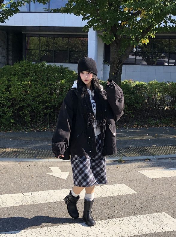 ダミン チェック カット バンディング ミディスカート