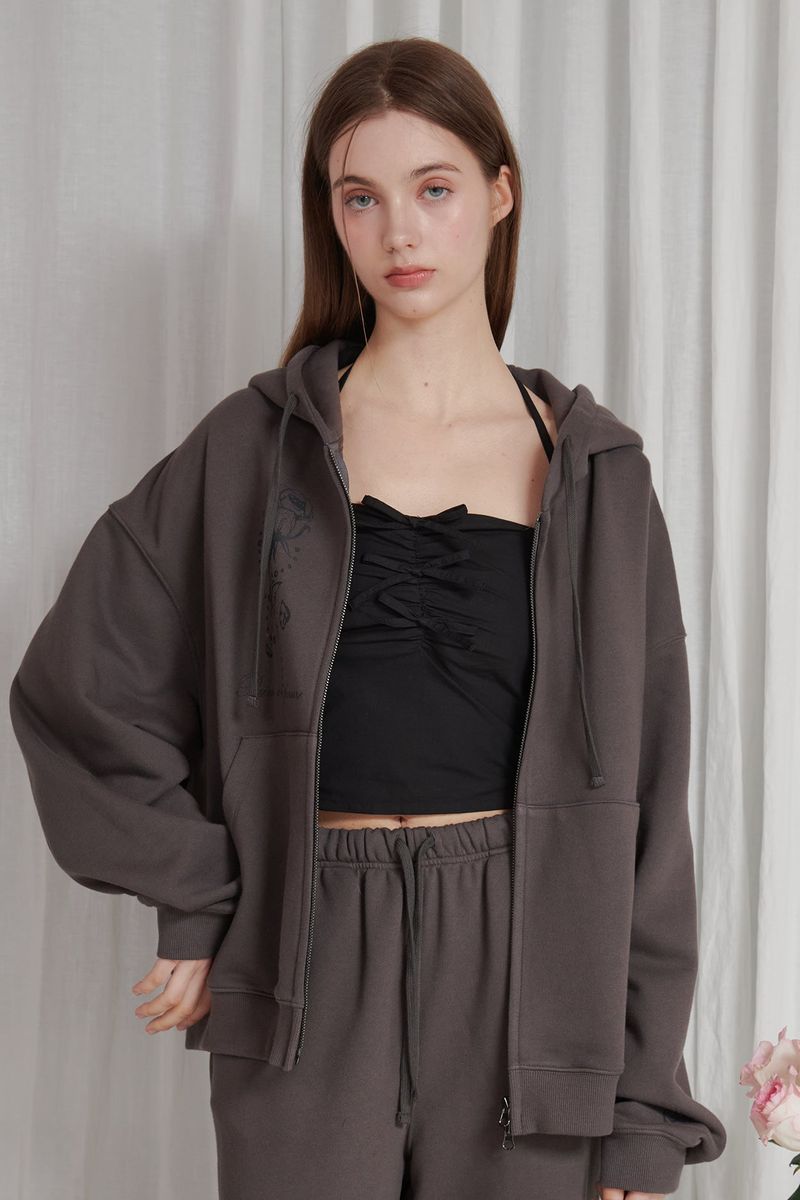 PAIN OR PLEASURE（ペインオアプレジャー）の「ROSE 2WAY HOOD ZIP UP charcoal（Tops）」