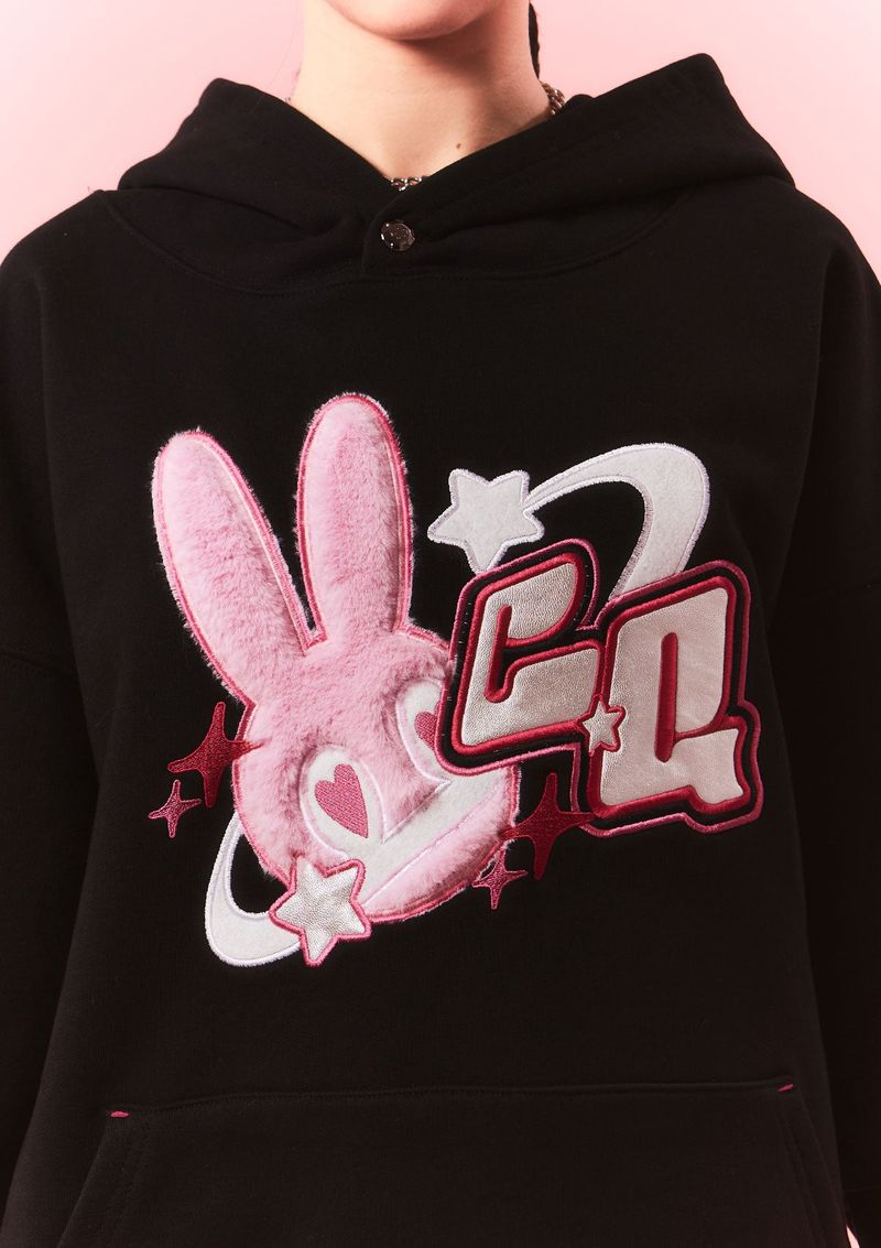 fur bunny planet hoody - black