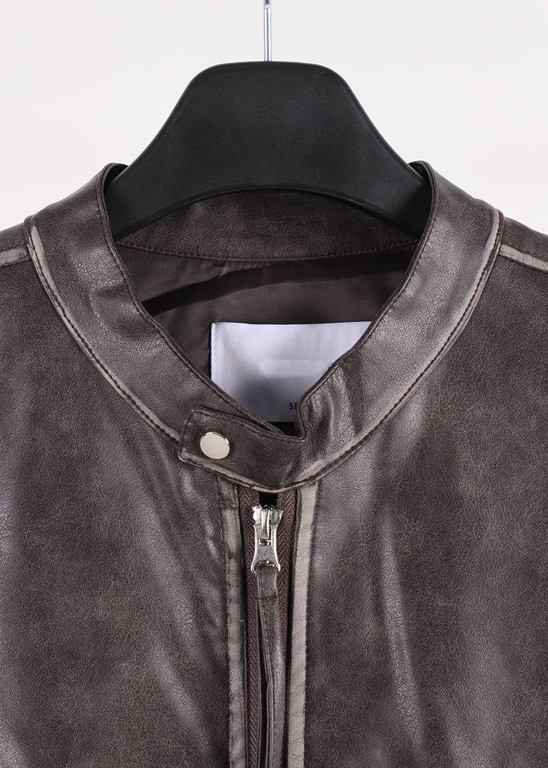 NON COLLAR LEATHER JACKET