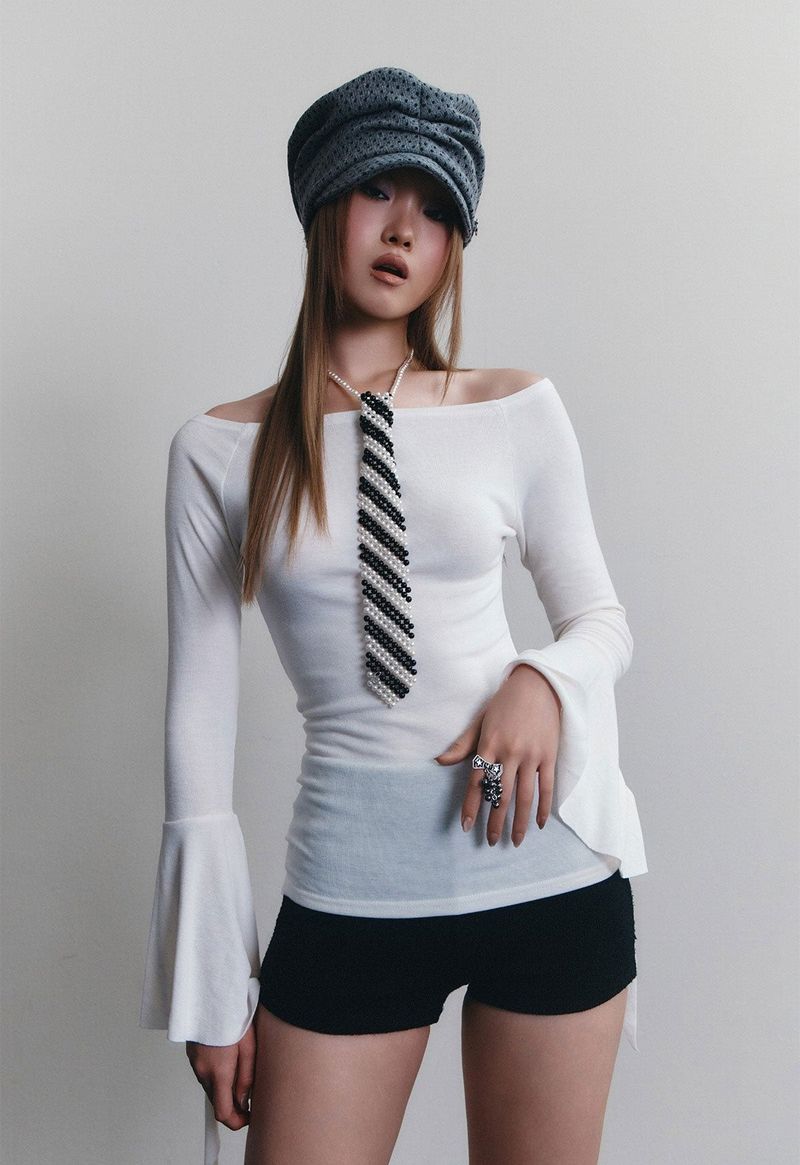 BEADED TIE NECKLACE (STRIPE)