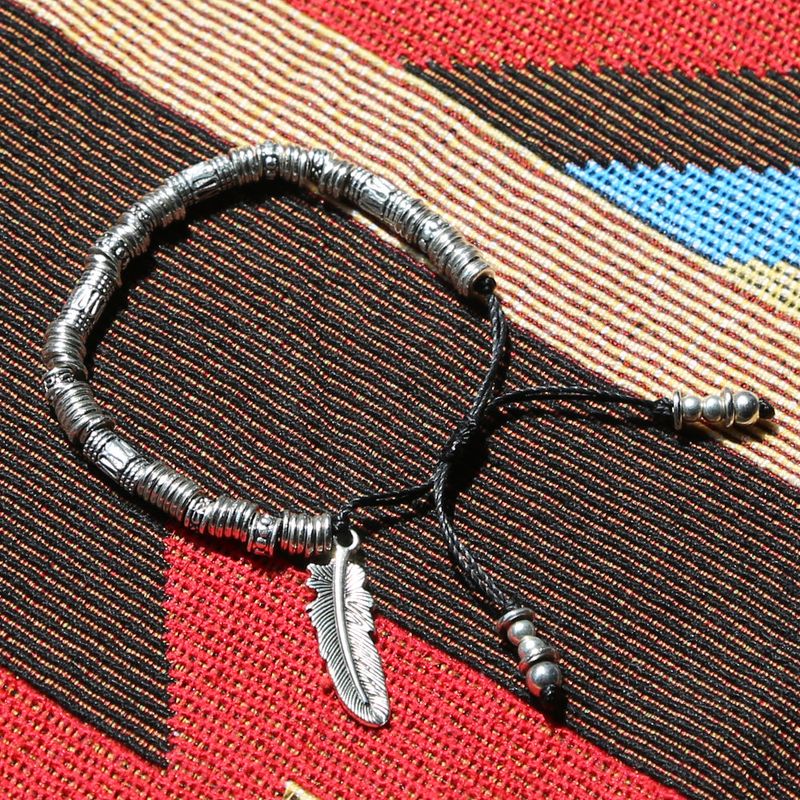 feather & antique silver beads bracelet