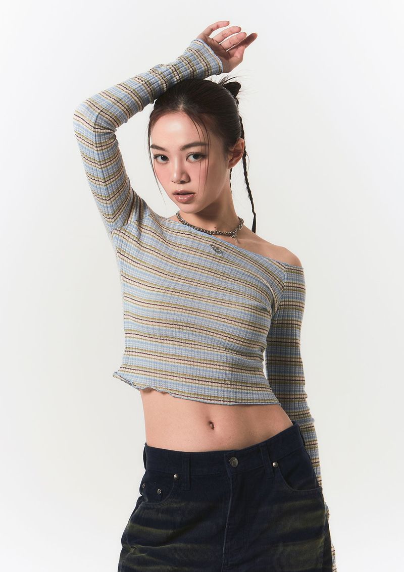 smooth off shoulder top - blue stripe