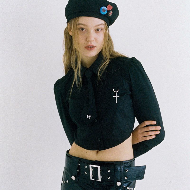CLUT STUDIO（クラットスタジオ）の「0 1 necktie crop shirt - BLACK（Tops）」