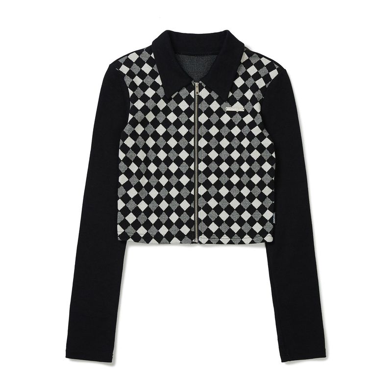 ダイアカラークロップジップアップ / Dia Collar Crop Zip-Up [BLACK]