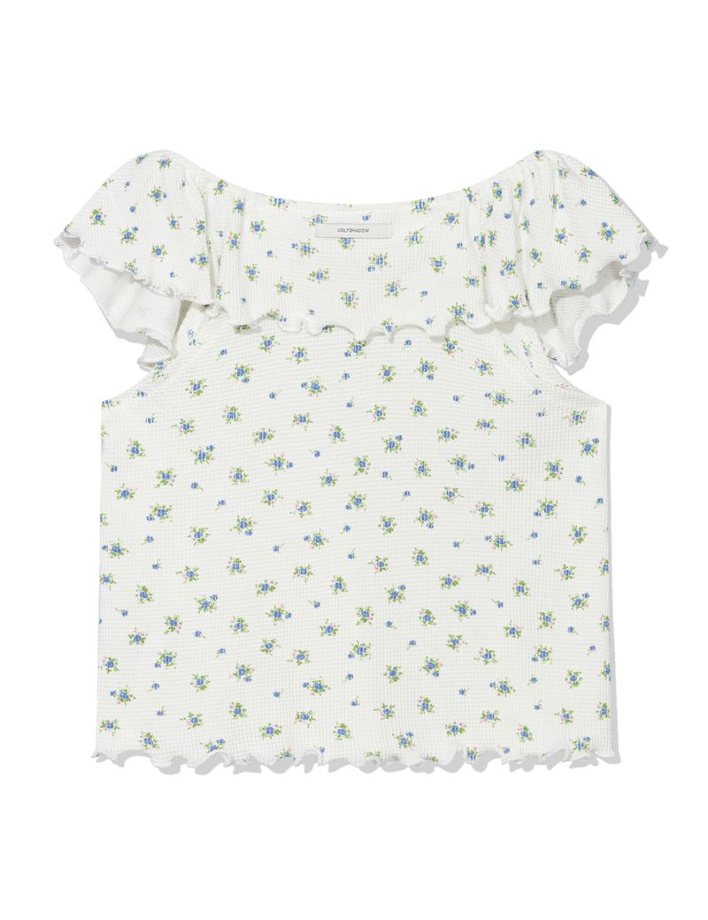 RUFFLE FLOWER BLOUSE(WHITE)