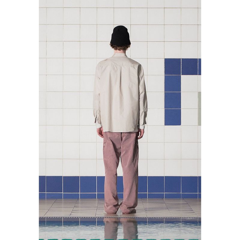 LAYERED CUFFS STRIPE SHIRT / BEIGE