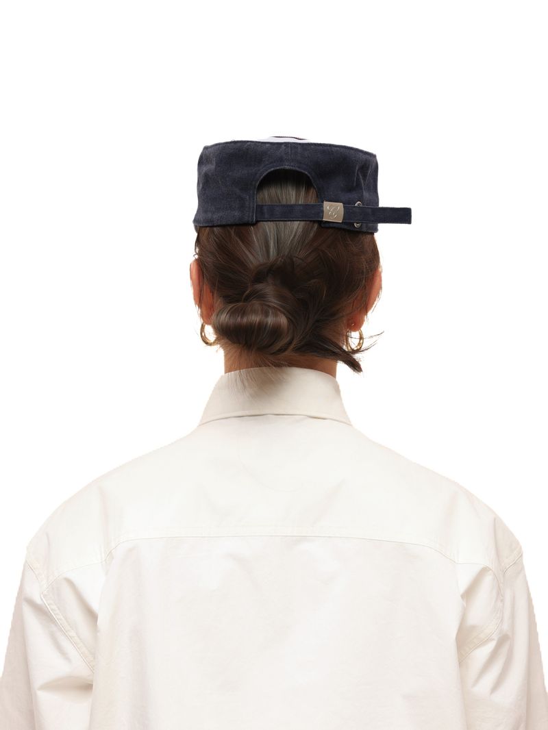 6CRAYON Flat Top Embroidered Navy Patchwork Baseball Cap
