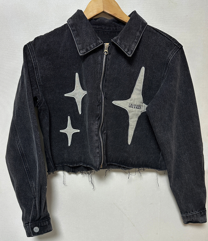 BACK STAR POINT + DAMAGED DARK BLUE DENIM JACKET🖤