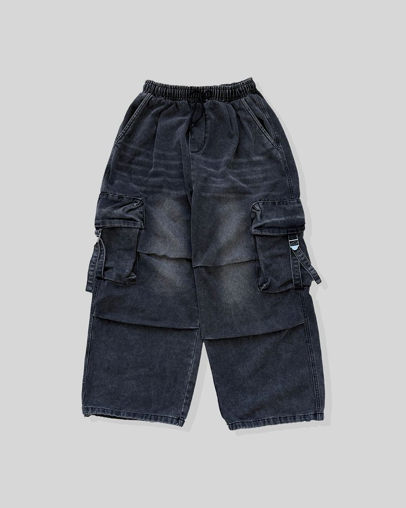 Lace Buckle Wide Cargo Denim
