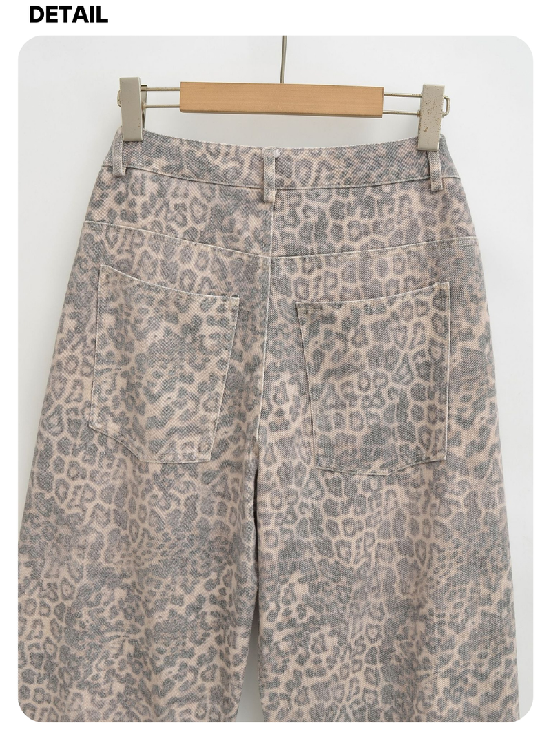 Leopard wide cotton casual pants