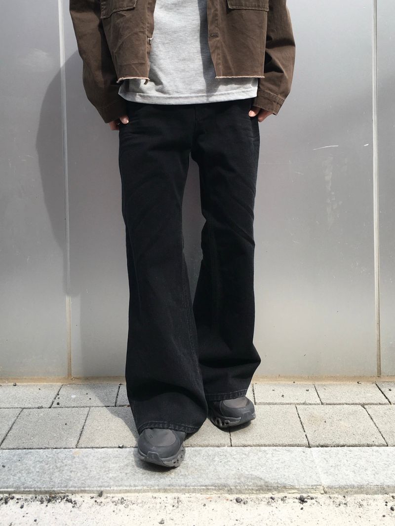 Bones black embo flare denim pants