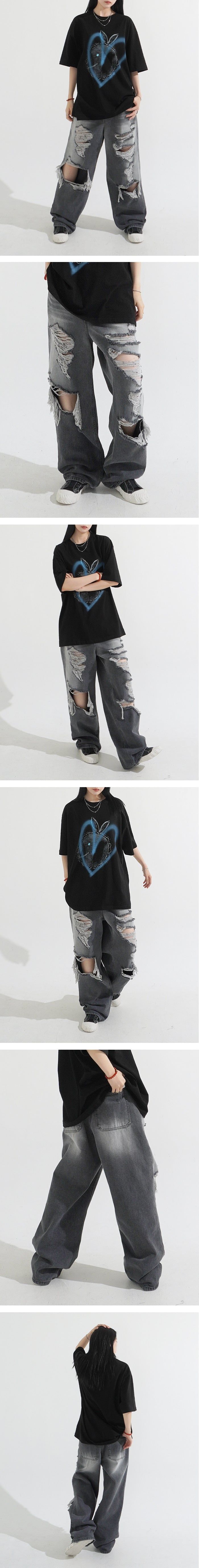 Destroyed Wide Denim Pants