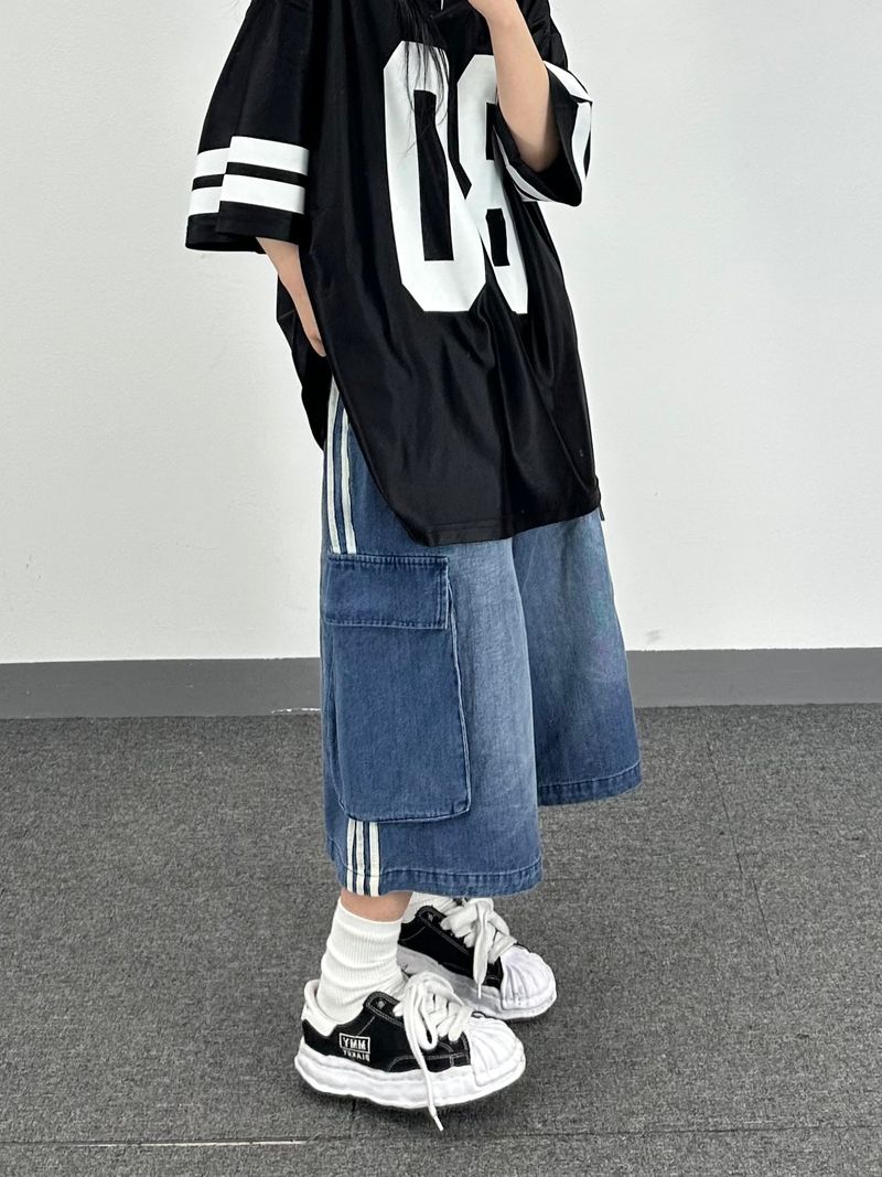 track denim cargo shorts