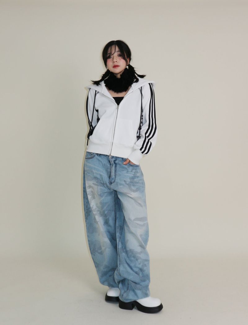 Kai Leopard Coloring Two Lines Cropped Napping Hood Zip-Up (Napping Lining)