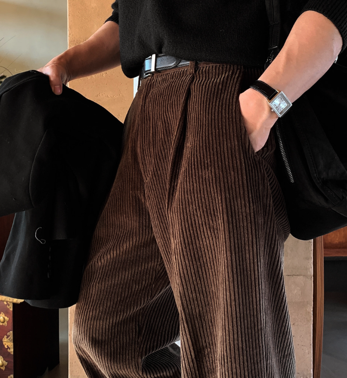 Defaced Late Back Banding Corduroy Wide Pants