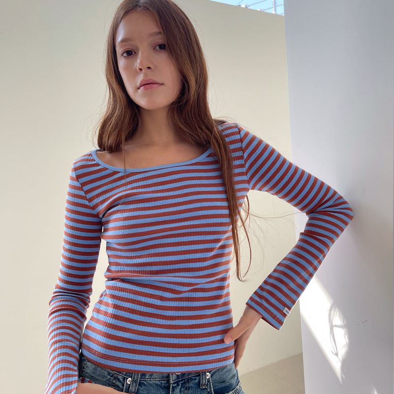 Stripe Scoop Neck T/Shits_Blue