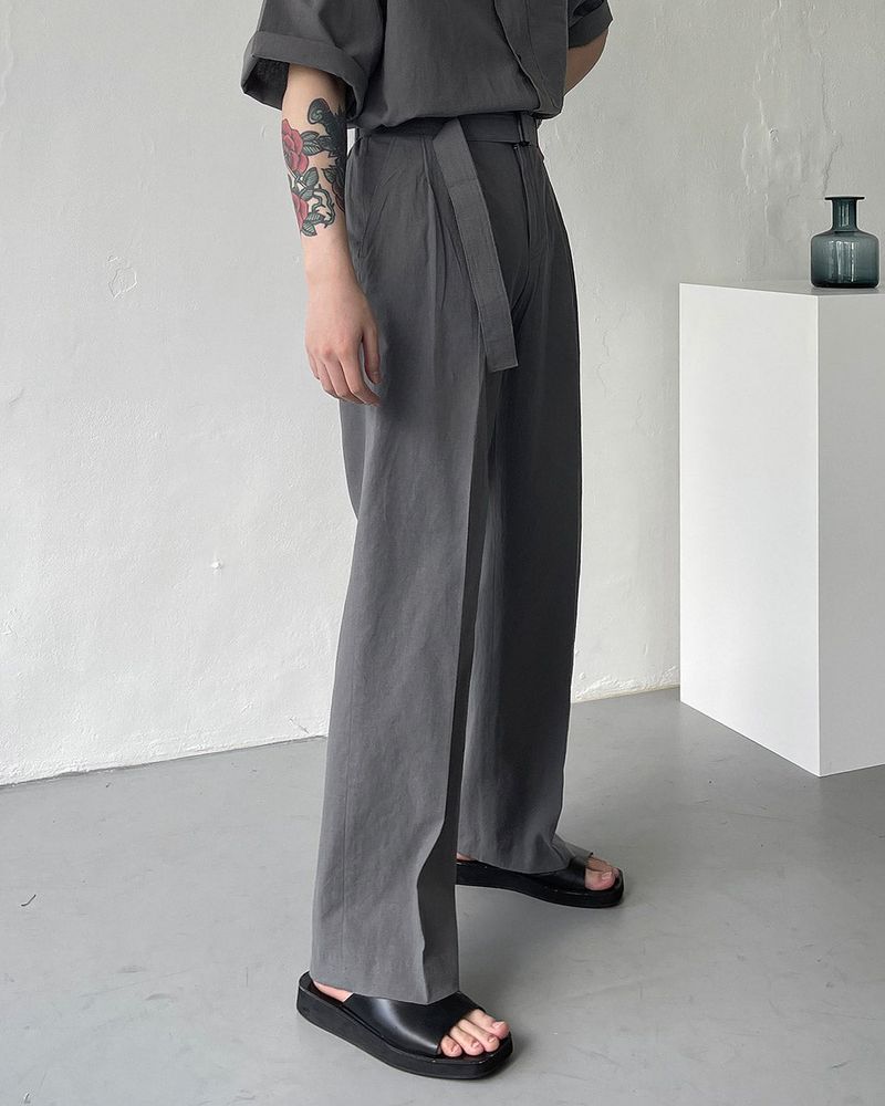 ECT linen belt wide slacks (4 colors)