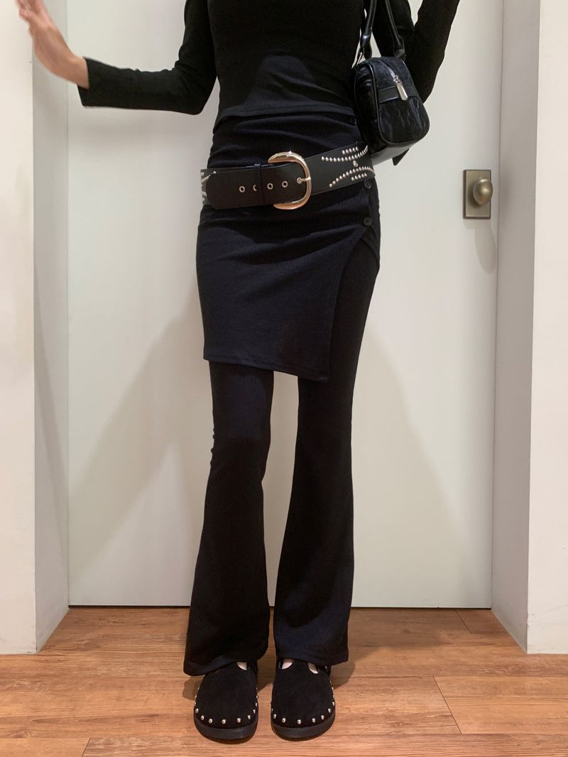 Sway Unbalanced Wrap Button Ribbed Bootcut Pants