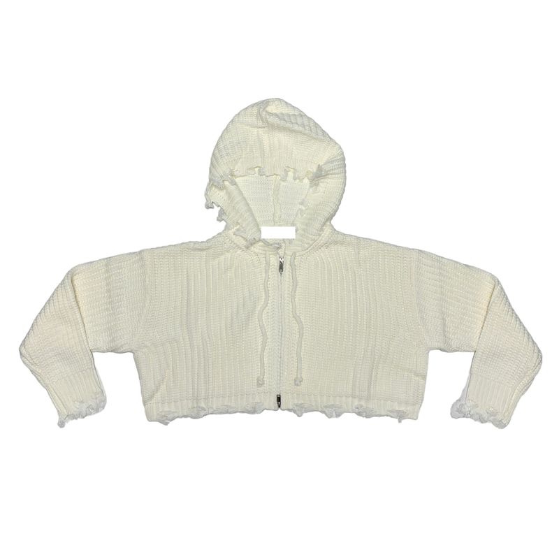 Damage crop knit hood jumper