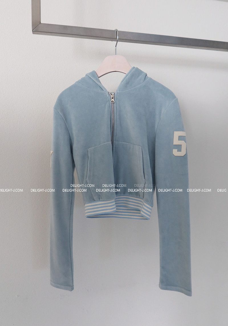 Patch Velvet Slim Hoodie Zip-Up
