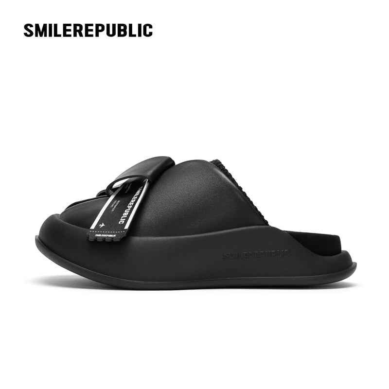 SMILEREPUBLIC（スマイルリパブリック）の「ブラックボウプラットフォームスライドサンダル（シューズ）」