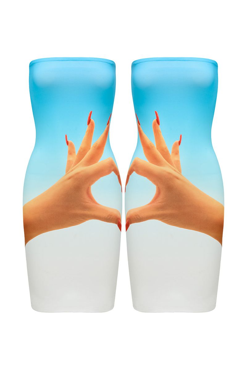 Blue Bestie Heart Hands Tube Dress