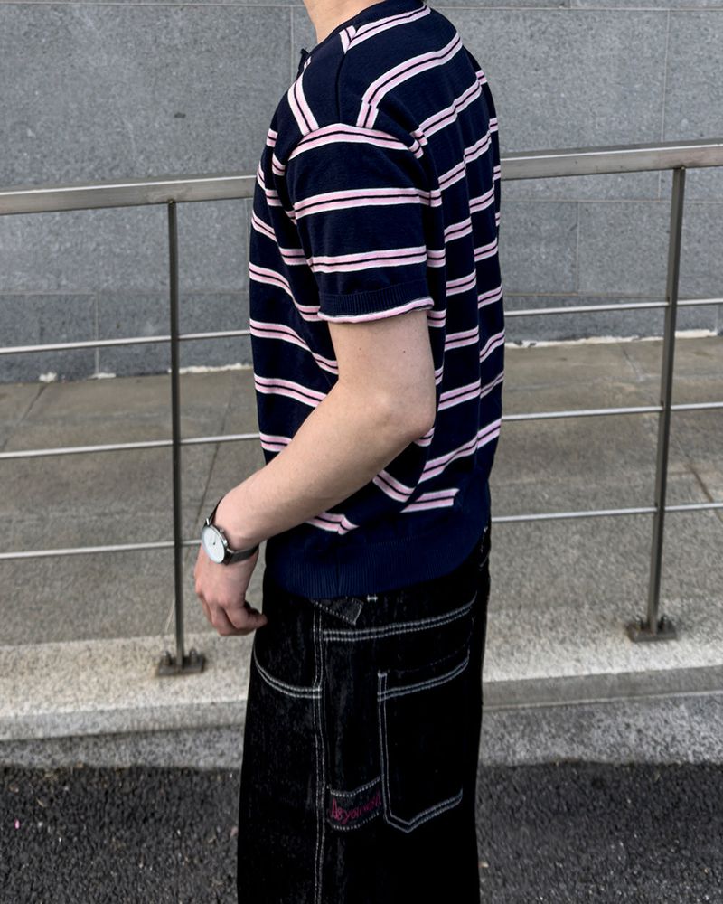 Diron Striped Henley Knit